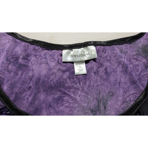 Dressbarn Women's Sz 1X Burnout Velvet Blouse Top Purple Goth Whimsigoth Witchy - Picture 2 of 6